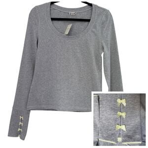Intimately Free People Pajama Loungewear Top Gray Yellow Mini Bows Long Sleeve M